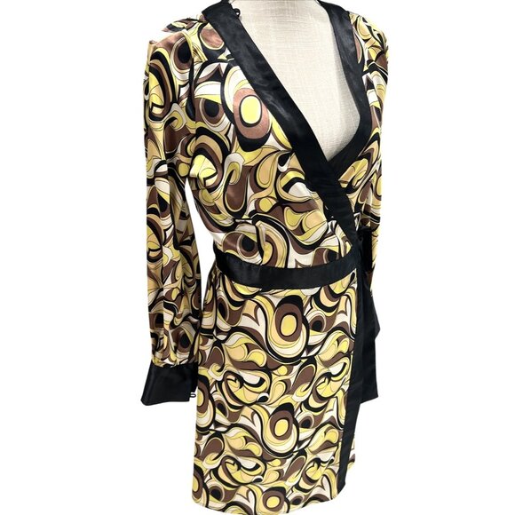 BCBG Maxazria Medium Wrap Dress Psychedelic Print Size M - Picture 3 of 7